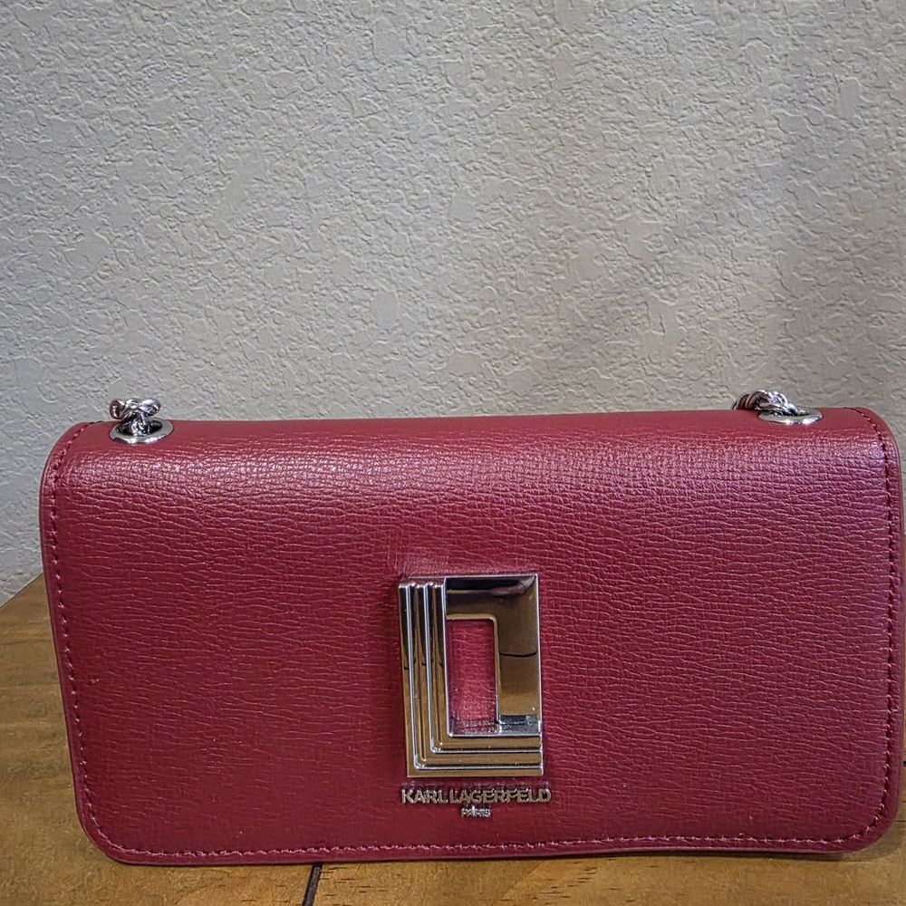 Karl Lagerfeld Burgandy Leather Shoulder and Crossbody Bag